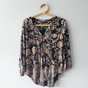 Lucky Brand Black Floral Popover Top Small